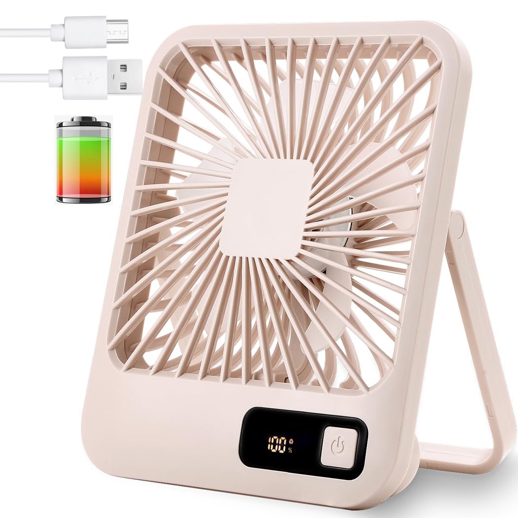 EITVLAGE Küçük Masa Vantilatörü, Taşınabilir USB Şarj Edilebilir Fan, 2000 mAh Pil ve LCD Ekranlı Eğimli Katlanır Kişisel Mini Fan, Güçlü Rüzgar, Ultra Sessiz, Ofis, Ev, Kamp için 5 Hız Modu