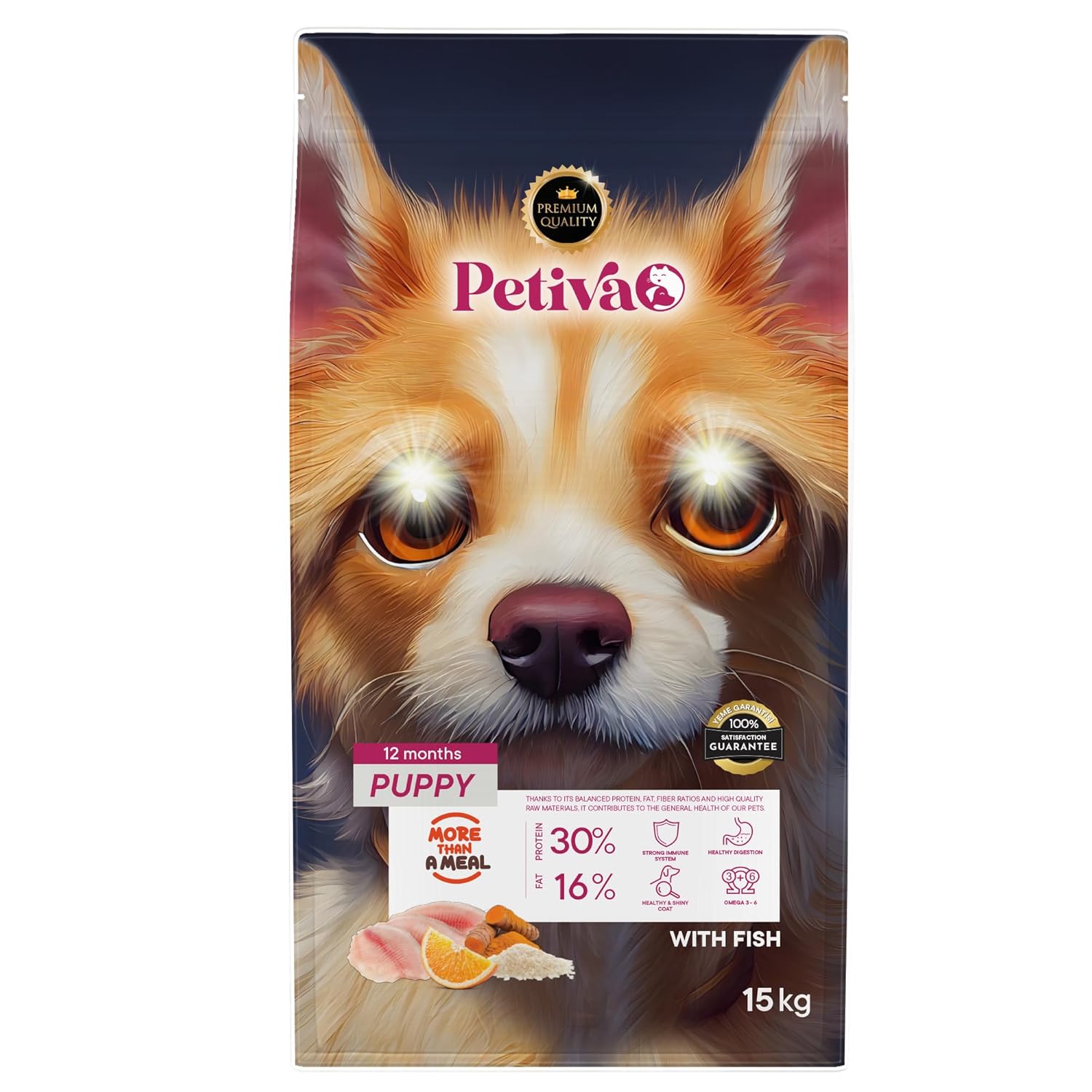 Petiva Yavru Köpekler İçin Balık Etli Kuru Köpek Maması (15 Kg, Balık)