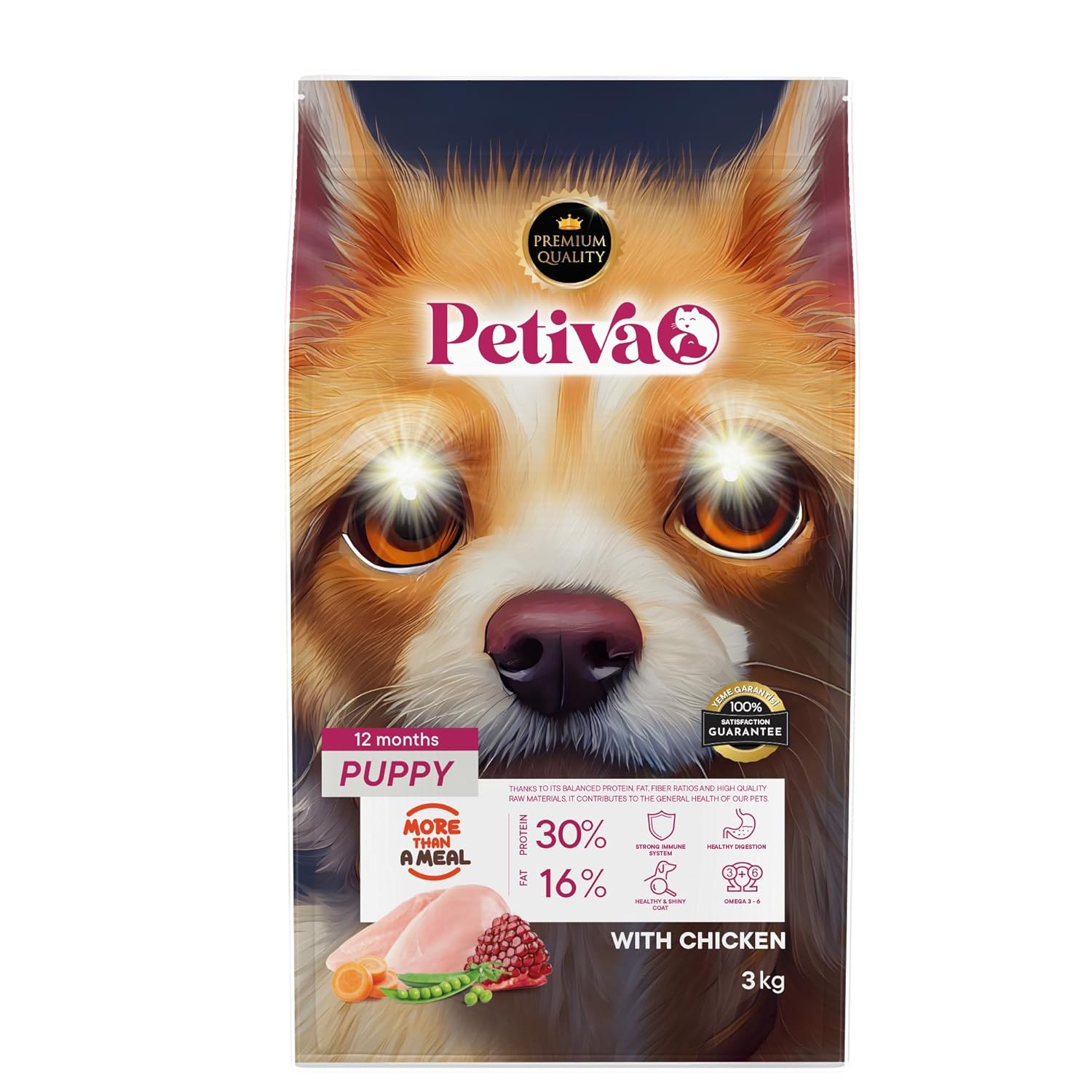 Petiva Yavru Köpekler İçin Tavuk Etli Kuru Köpek Maması (3 Kg, Tavuk)