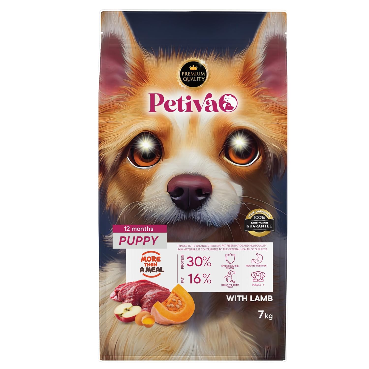 Petiva Yavru Köpekler İçin Kuzu Etli Kuru Köpek Maması (7 Kg, Kuzu)