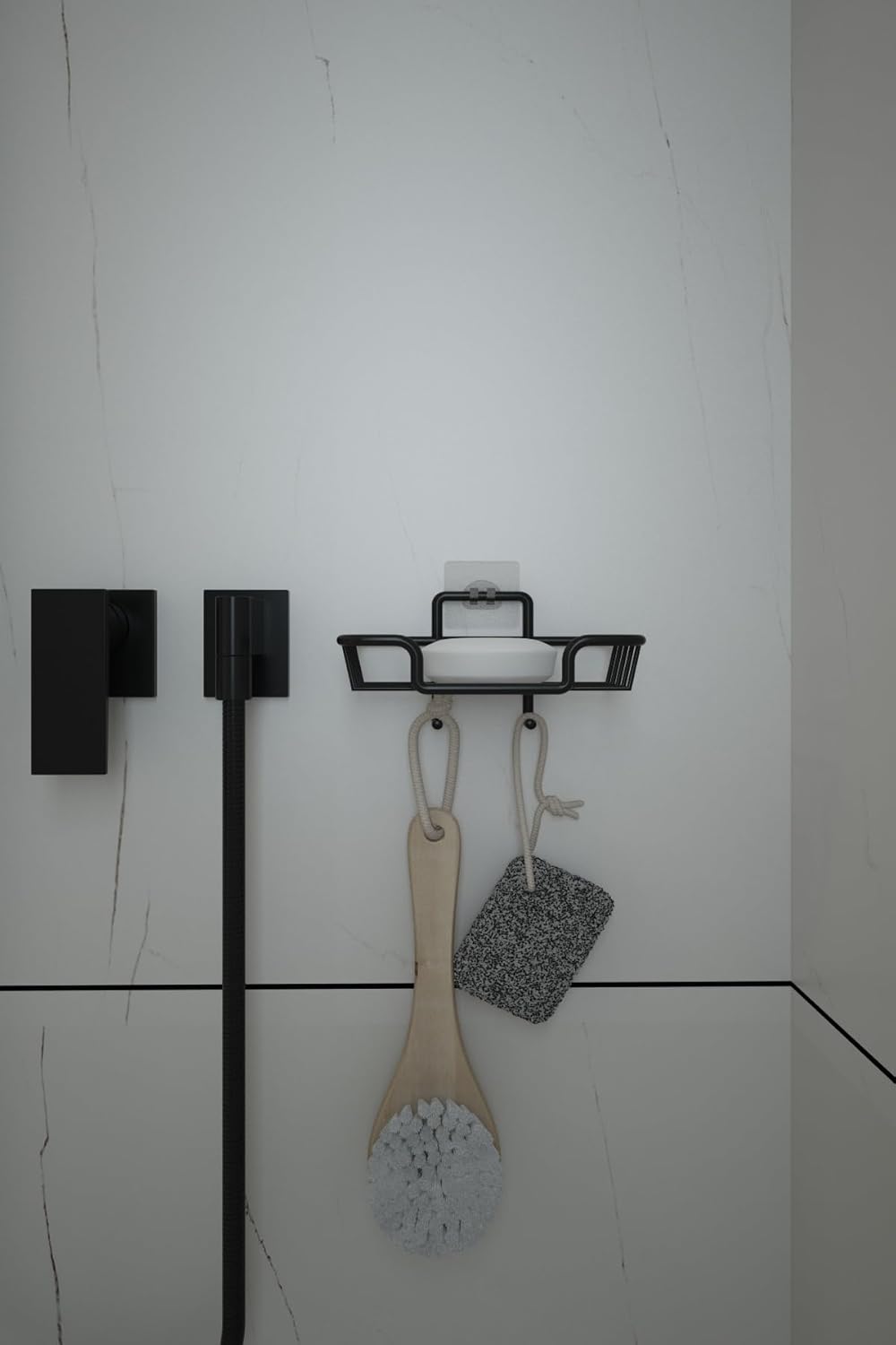 Alper Banyo Yapışkanlı Kancalı Siyah Çok Amaçlı & Mutfak Rafı ve Katı Sabunluk