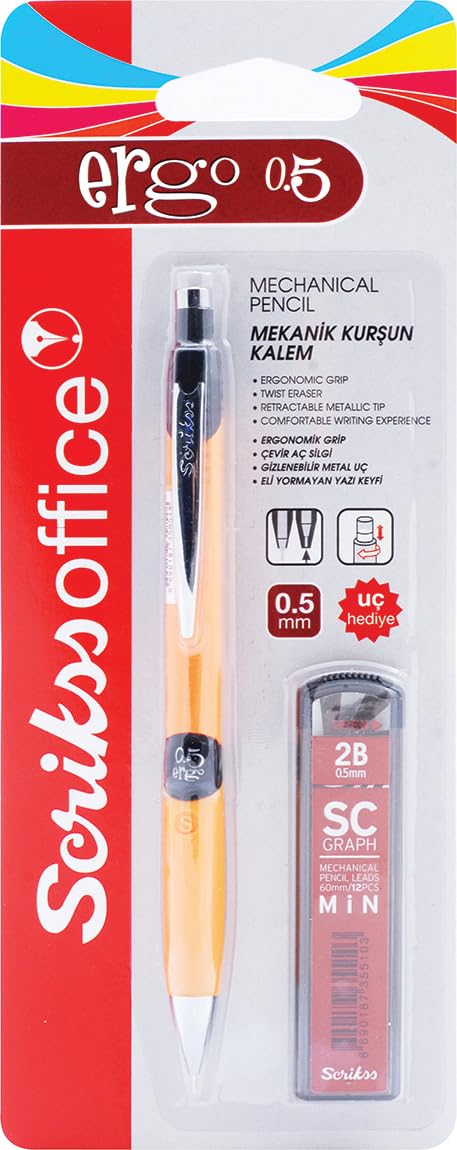 Scrikss Office, Scrikss Ergo Versatil 0.5 mm Sarı & Min Uç 2'Li Set, T00Sccc5Erg09A, Sarı, 0.5 mm