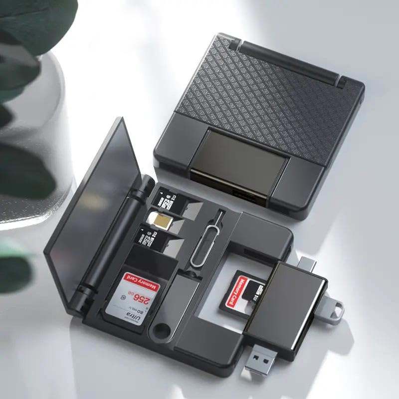 Apera NR19 OTG 7 in 1 Lightning Type C Micro USB Hafıza Kart Okuyucu IOS 13 iPhone Android Kart Saklama Kutusu