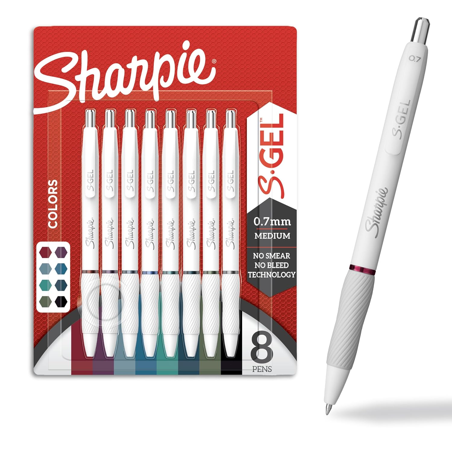 SHARPIE S-Jel Kalemler, Moda Varil Jel Kalemler, İnci Beyaz Gövde, Orta (0,7 mm) Nokta, Kalın Mürekkep Renkleri, 8 Adet