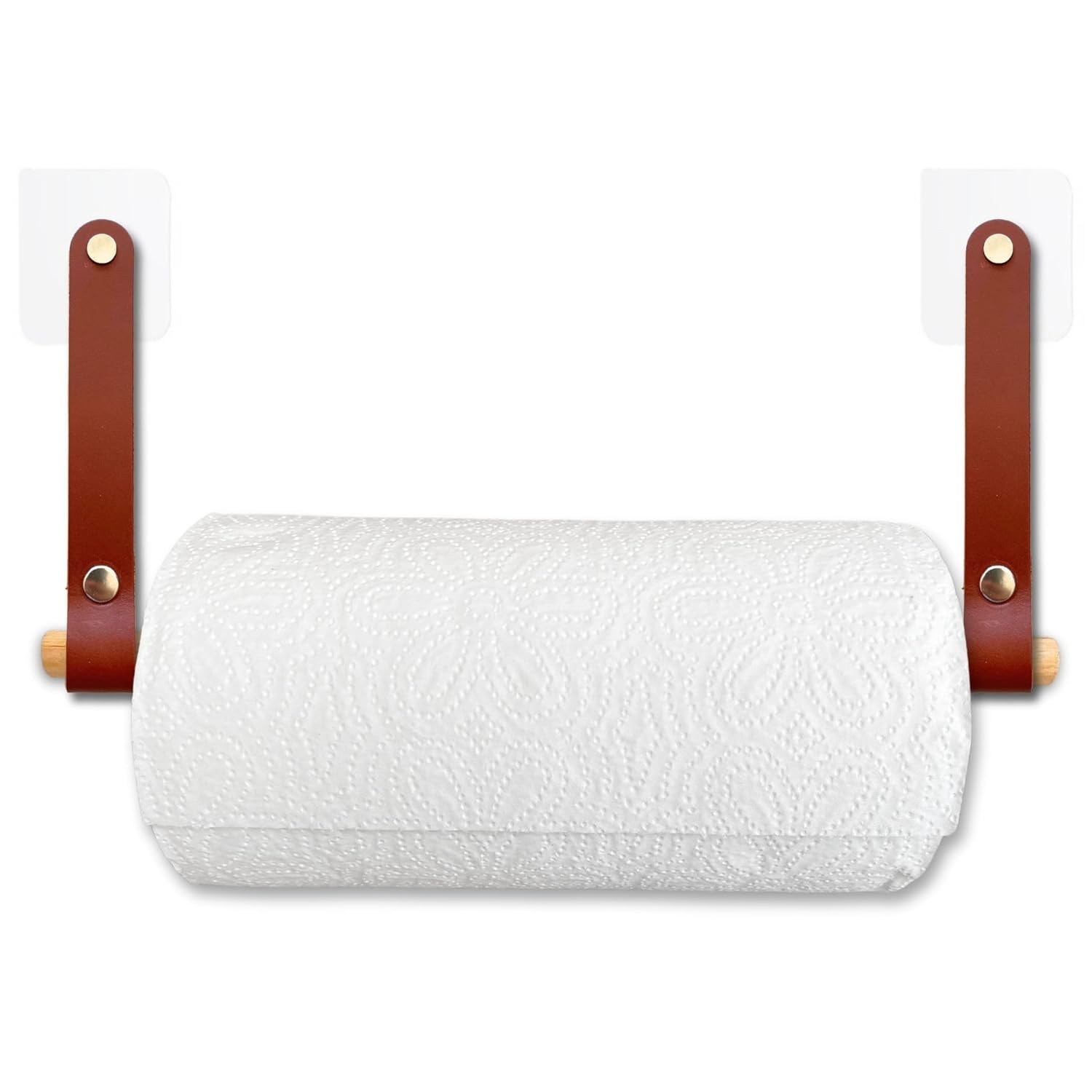 ipekbazaar Yapışkanlı Ahşap & Deri Tuvalet Kağıtlığı | Banyo Kağıt Havluluk, Havlu Peçetelik | Wc Kağıtlık, Dolap Altı Kağıt Havlu Askısı (Kahve, Kağıt Havluluk)