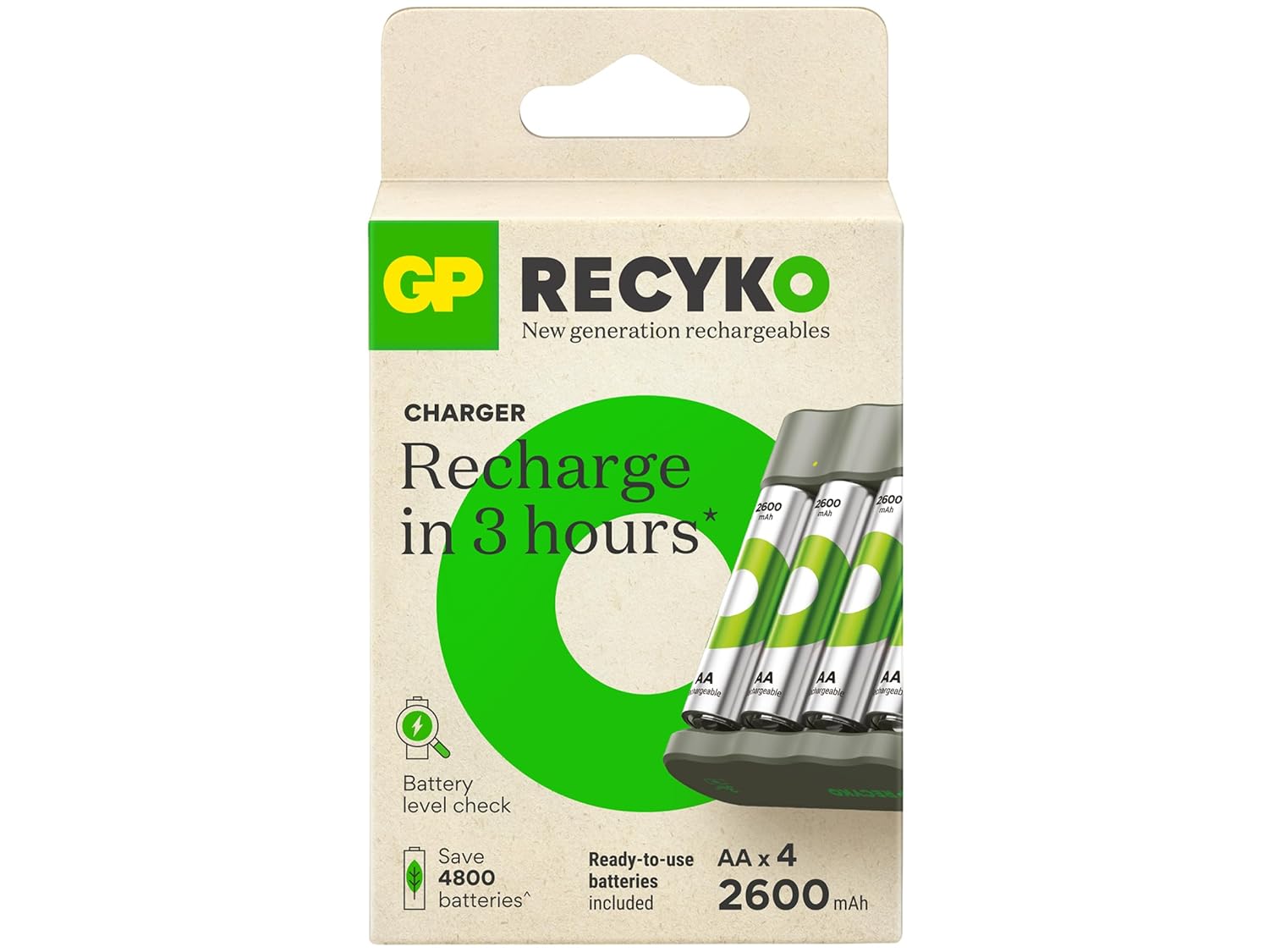 GP B441 USB Pil Şarj Cihazı 4 Adet 2600mAh AA Kalem Pilli Set