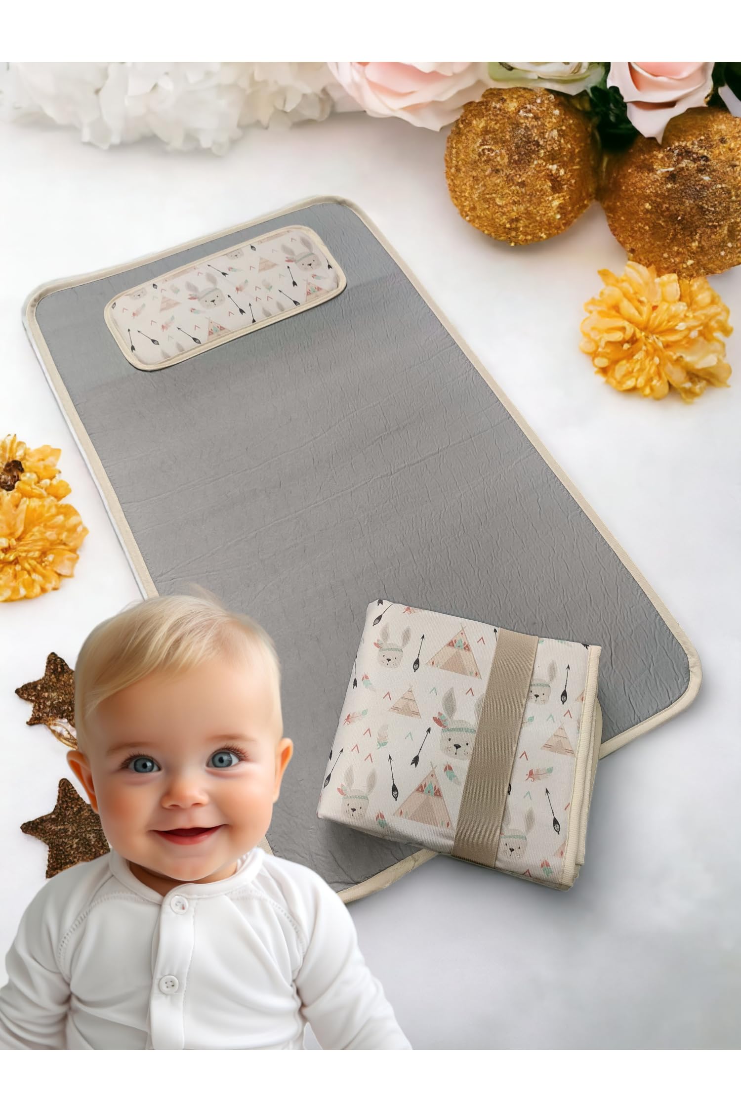 Fulia Elegance Bebek Alt Açma Örtüsü Minderi, Alt Değiştirme Minderi, Süngerli Ped, Aktivite Örtüsü, Bebek Alt Açma Matı, Bebek Bezi Değiştirme Örtüsü (Bej)