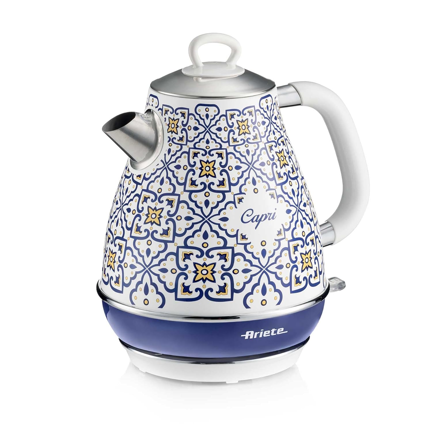 Ariete Capri Elektrikli Su Isıtıcı 1,7 Litre Kettle 2869/0C - Paslanmaz Çelik Gövde, Handmade Decoration, 2000 Watt, Otomatik Kapanma, 360° Kablosuz Taban