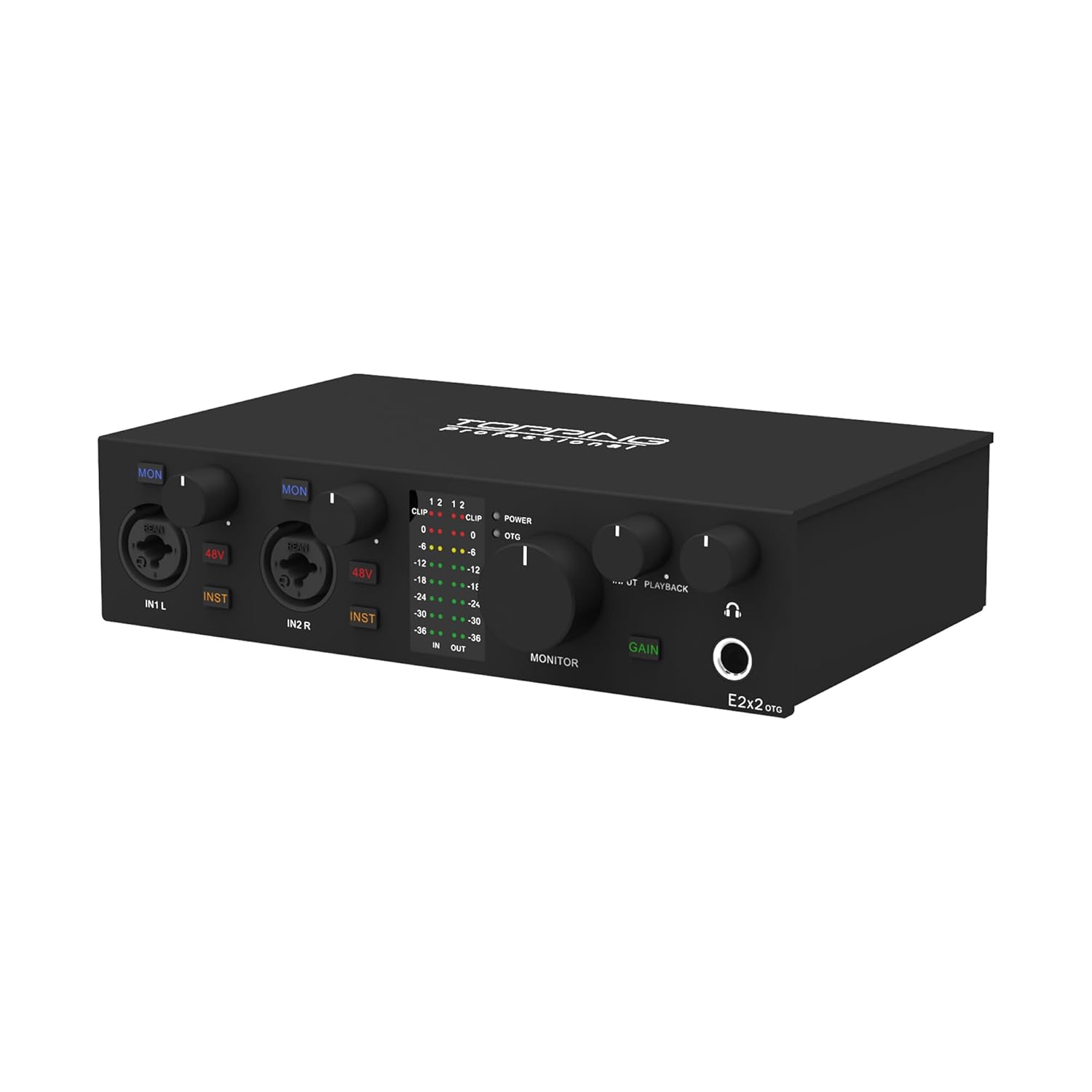 Topping Professional E2x2 OTG | Black Yüksek Kalite USB-C Ses Kartı: 2-Giriş/2-Çıkış 24Bit/192kHz, 8...600ohm arası kulaklıklara kadar kullanılabilir. (PC/MAC/iOS/Android)