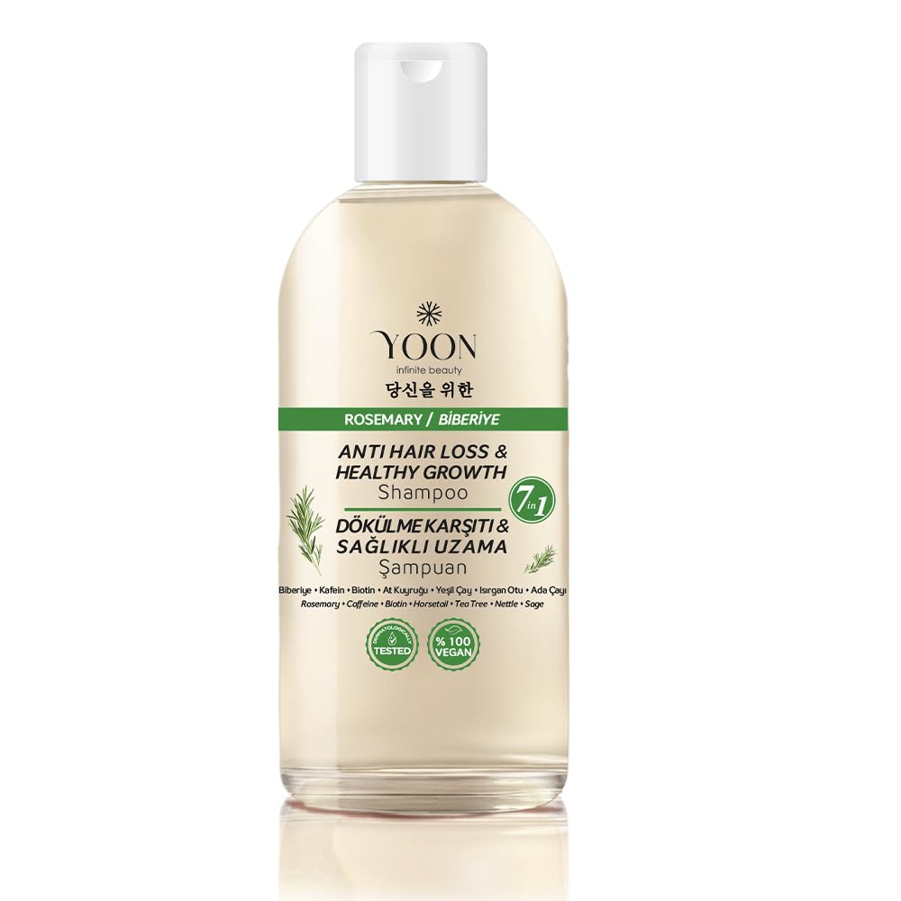 YOON Saç Dökülme Karşıtı, Sağlıklı Hızlı Saç Uzamasına Yardımcı, 7 Aktifli Biberiyeli Tuzsuz Şampuan, 400ml