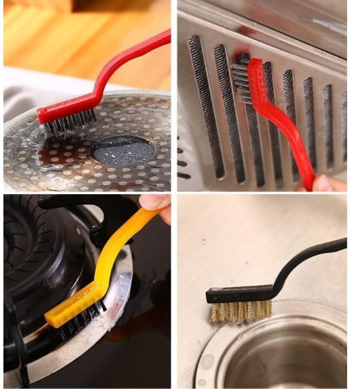 3'lü Set Tel Fırça Yağ Kir Pas Sökücü Temizlik Seti Mutfak Fırın Ocak Lavabo Temizlik Fırçası (Bakır-Demir-Plastik)
