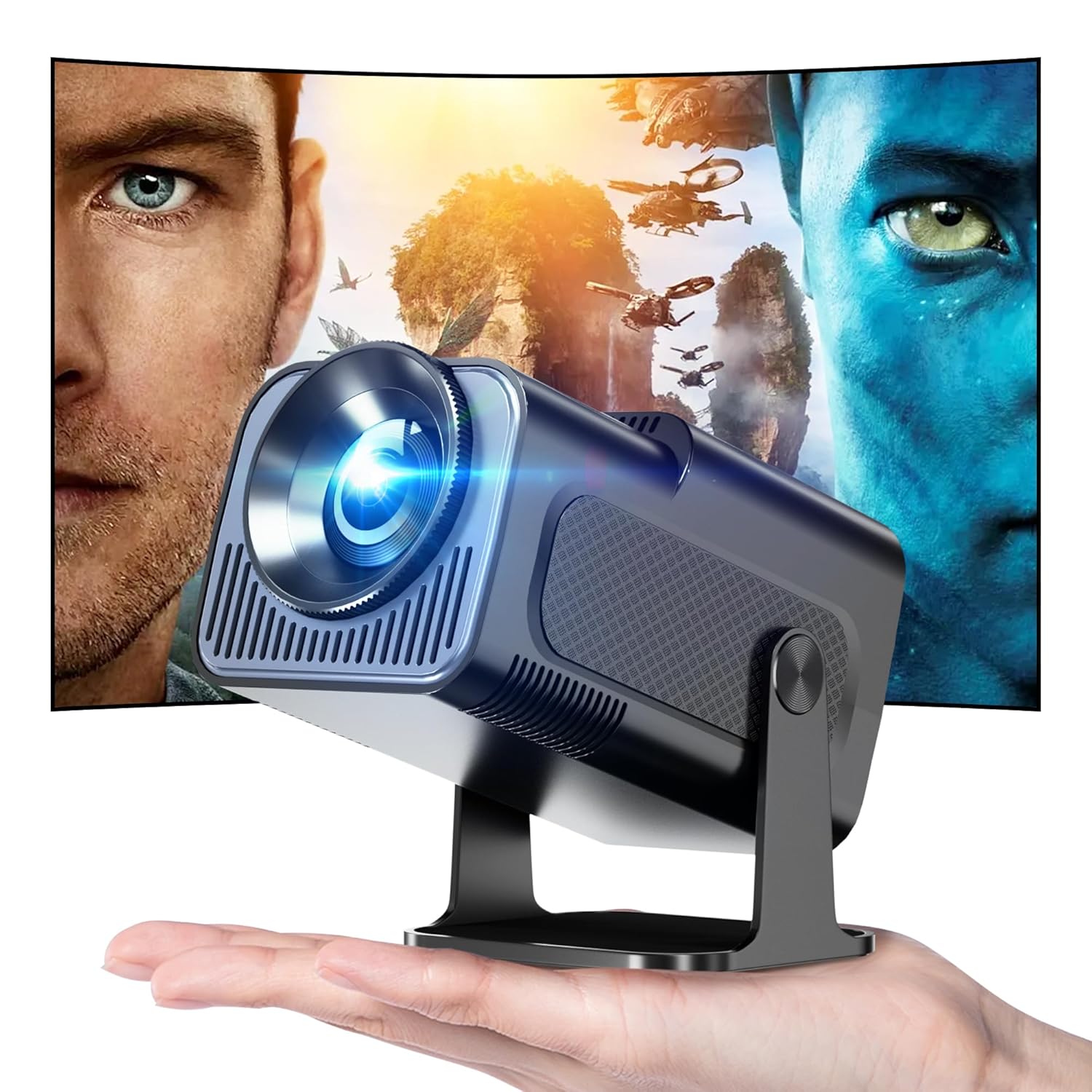 Hauskit Mini projektör, 270° döndürülebilir taşınabilir projektör, 4K 1080P destekler, Android 11.0, WiFi ve Bluetooth 5.2, akıllı ev projektörü, siyah