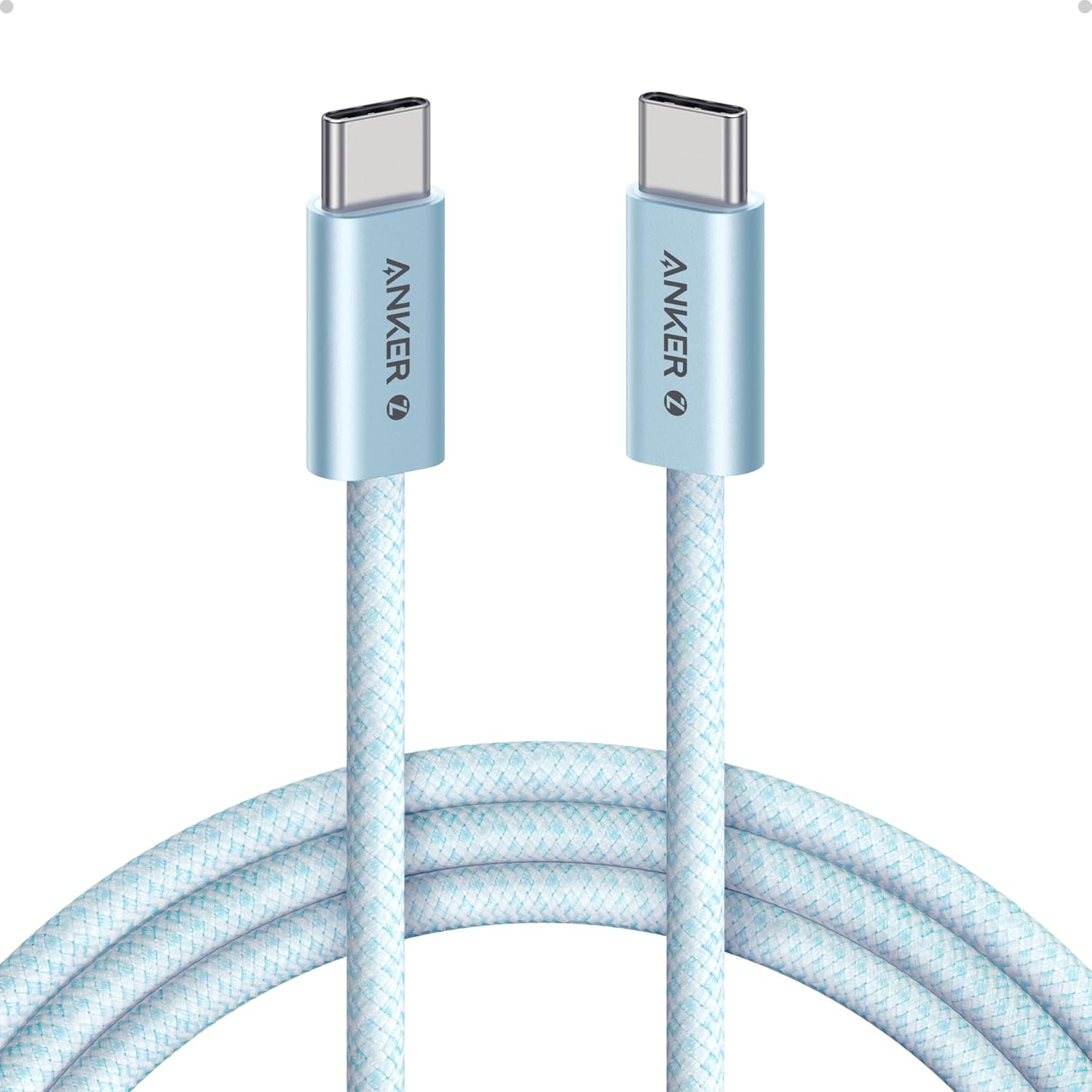 Anker Zolo USB C to C 240 W Hızlı Şarj Örgülü 1 m Kablo A8060, Mavi