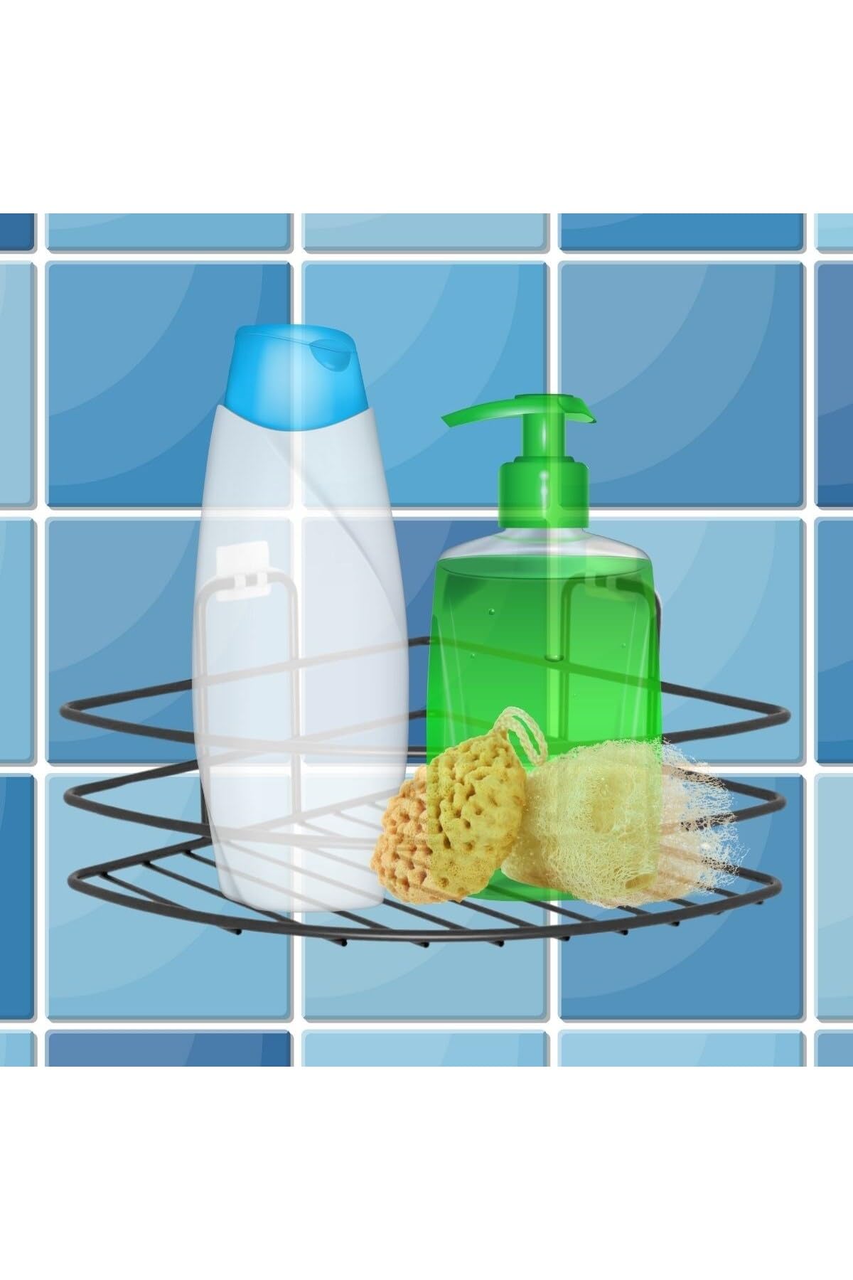 BUFFER® Kendiliğinden Yapışkanlı Montaj Gerektirmeyen Tek Katlı Banyo Askı Köşe Şampuanlık Siyah
