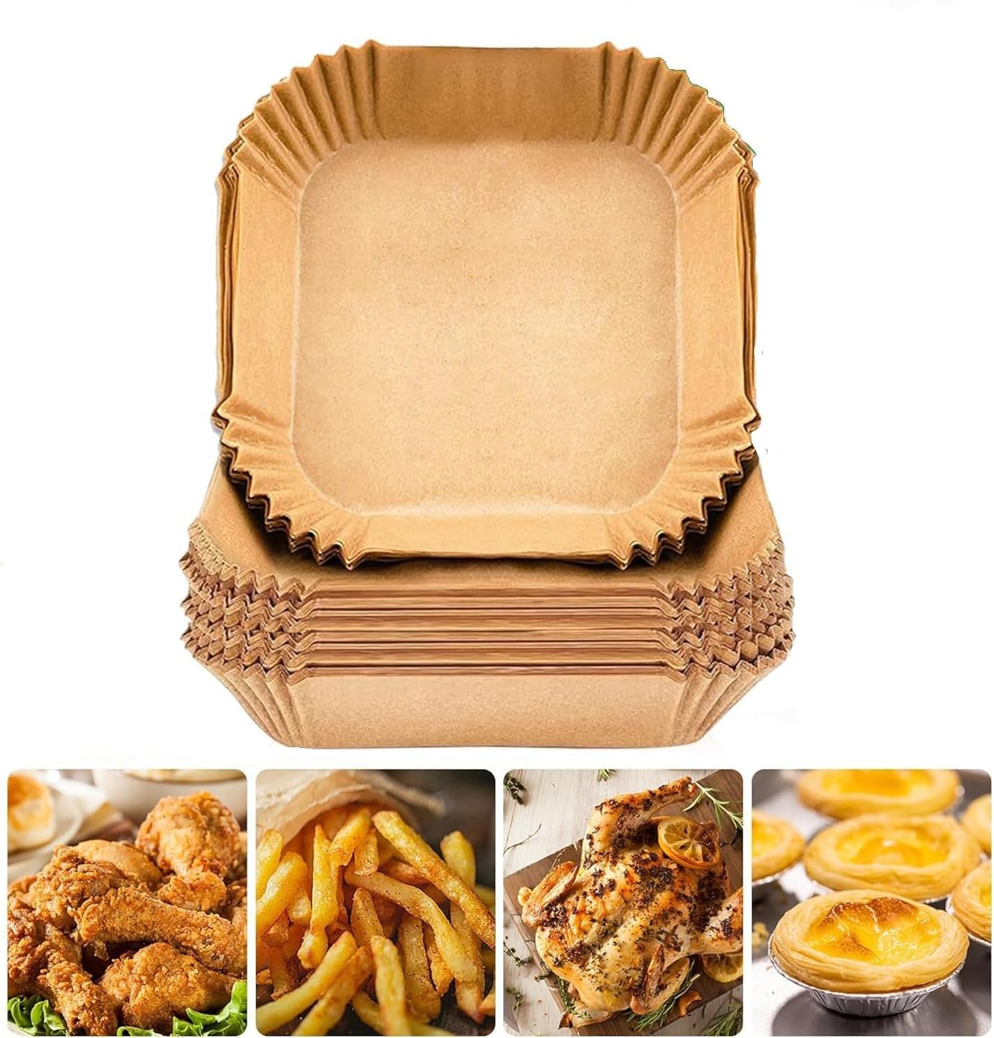Genel Airfryer Pişirme Kağıdı, Fritöz Yanmaz Kağıt, Hava Fritözü Pişirme Kağıdı, 50 Adet