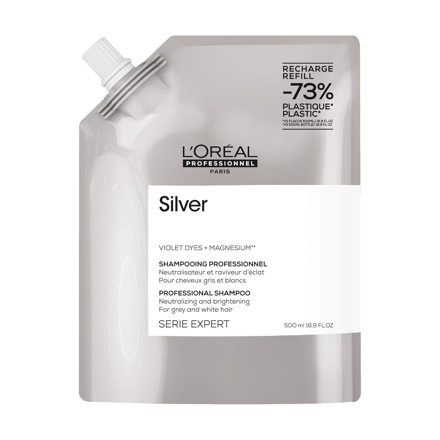 L'Oréal Professionnel Paris Serie Expert Silver Çok Açık Sarı, Gri Ve Beyaz Saçlar Için Renk Dengeleyici Mor Refill Şampuan 500 ml