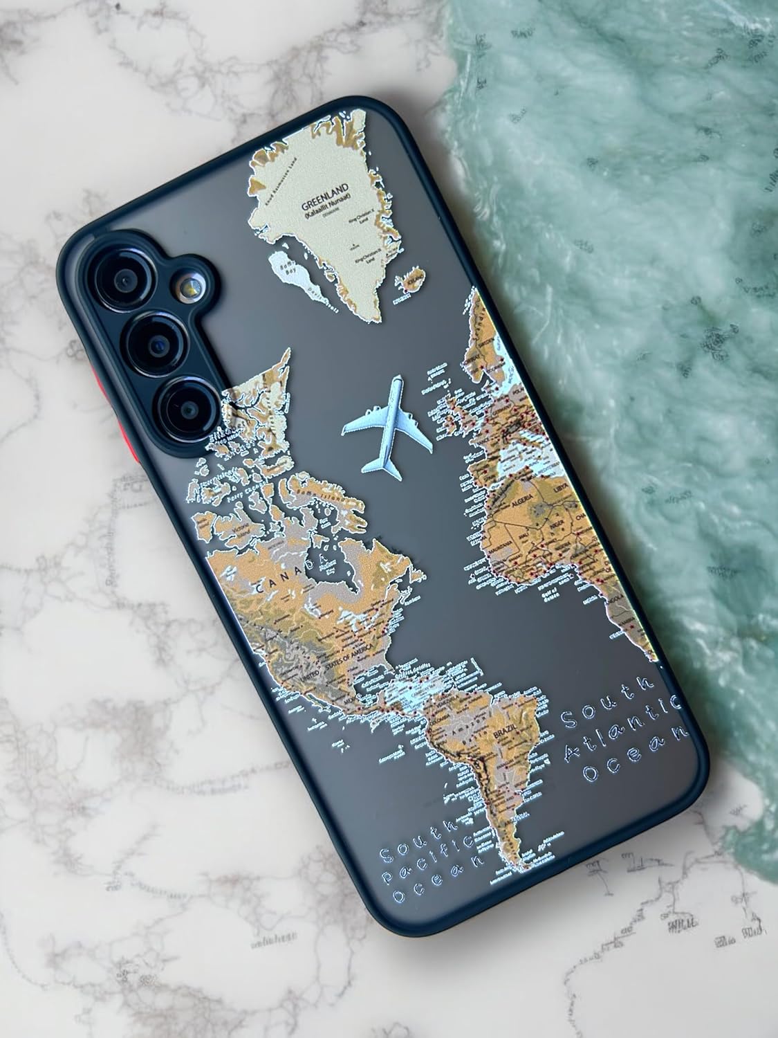 Merwish Samsung Galaxy A24 Uyumlu Dünya Harita Desenli Kamera Korumalı Mat Transparan Plastik Arka Kapak Tpu Silikon Kenarlar Şık Ve Dayanıklı Koruma Hux Kılıf (Siyah Harita)