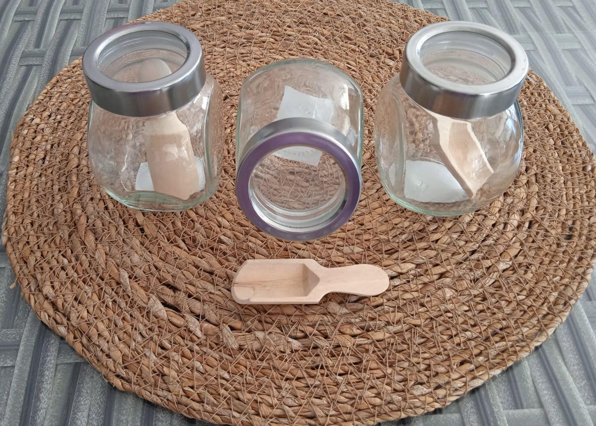 3 ADET KAŞIKLI METAL KAPAKLI CAM BAHARATLIK SETİ KAVANOZU TUZLUK DEKORATİF