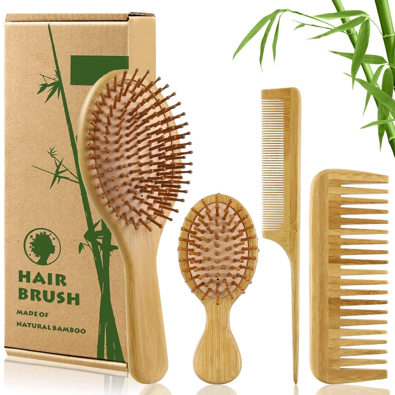 Valkyrie 4 Adet Doğal Bambu Fırça Tarak Seti%100 Bambu Orjinal Set