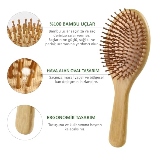 Valkyrie 4 Adet Doğal Bambu Fırça Tarak Seti%100 Bambu Orjinal Set