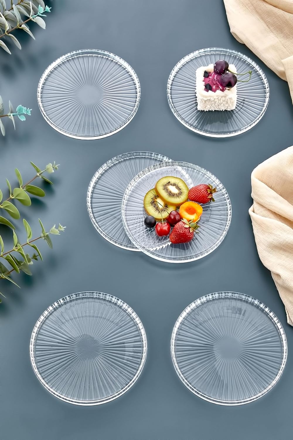 İLİVA 6 lı Pasta Tabağı Seti - 6 Kişilik Lüks Cam Kek Pasta Takımı - Tatlı Tabağı(16CM)