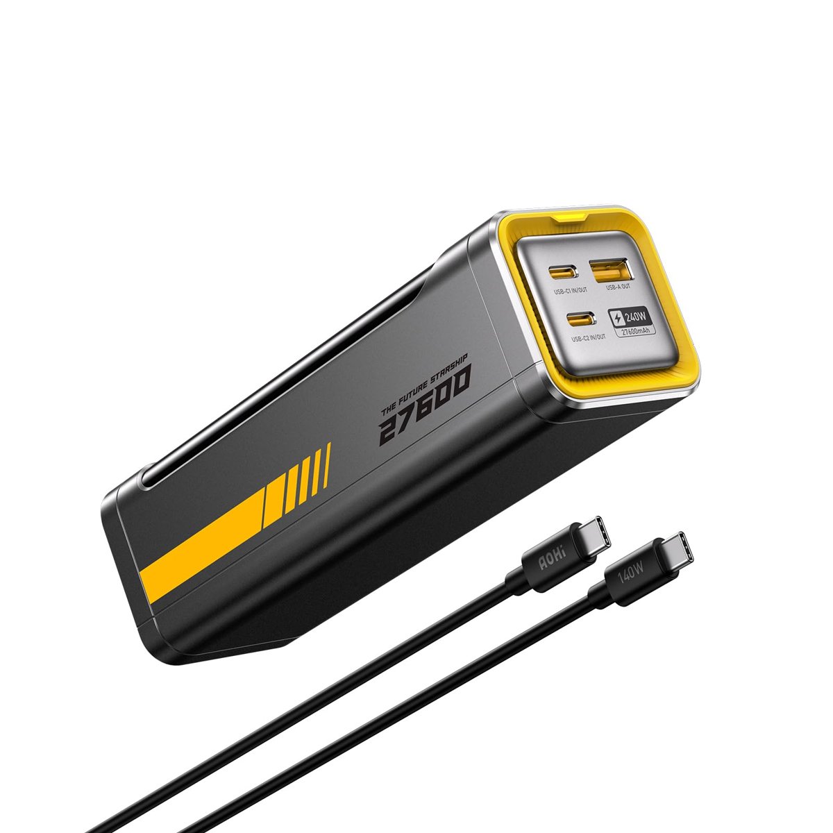 Aohi Starship 27.600 mAh 240W PD3.1 Powerbank, Akıllı Dijital Göstergeli 2si1 Arada Taşınabilir Hızlı Şarj Cihazı, Şarj İstasyonu Siyah