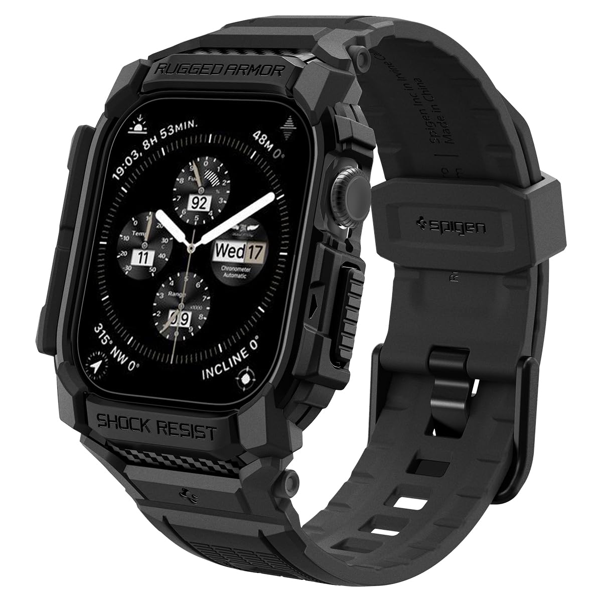 Spigen Apple Watch 46mm Seri 11/10 ile Uyumlu Kılıf & Kordon Kayış Rugged Armor Pro Matte Black - ACS08604