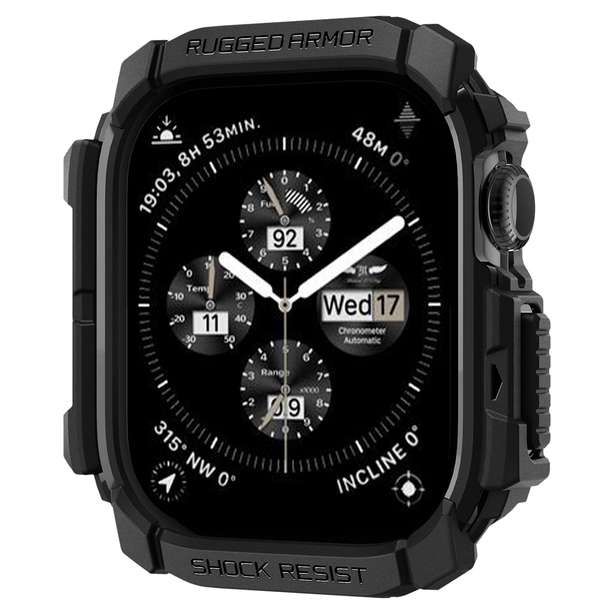 Spigen Apple Watch 46mm Seri 11/10 ile Uyumlu Kılıf Rugged Armor Matte Black - ACS08597