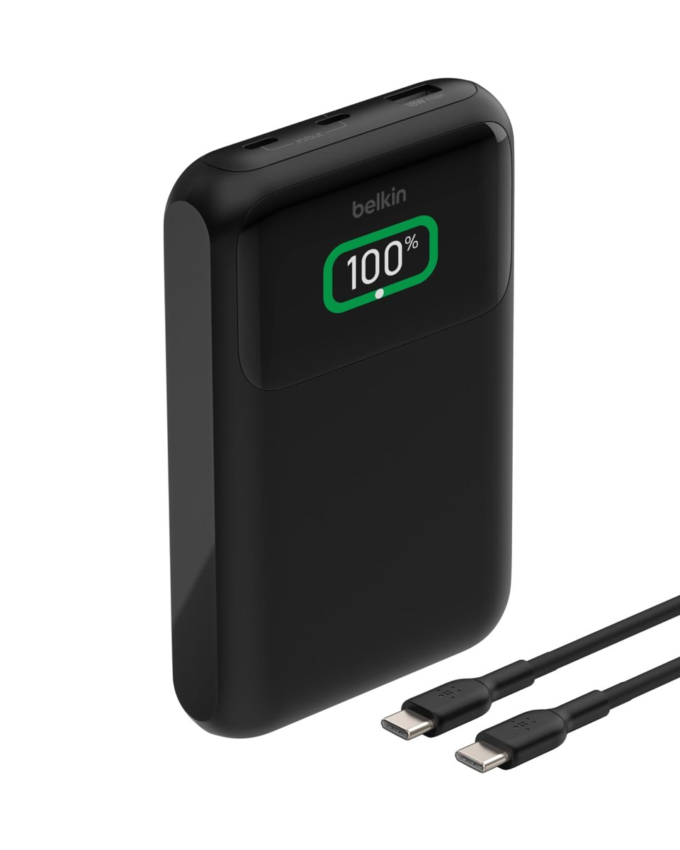 Belkin BoostCharge 3 Portlu Dizüstü Powerbank, USB-C ve USB-A Portları, Hızlı Şarj USB-C Güç Dağıtımı, MacBook, iPhone 17, 16 Serisi, iPad Pro, Galaxy S25 vb. için Taşınabilir Şarj Cihazı - Siyah