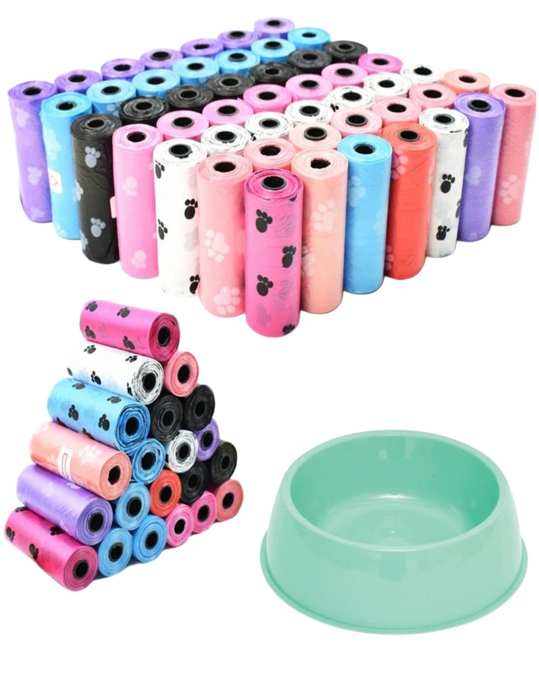 Kyrotech Köpek Kaka Poşeti, 8 Rulo Kaka Torbası, Mama ve Su Kabı Hediye, Kokusuz, Dışkı Torbası, Kablar Küçük Irklara Uygundur,120 Parça Poşet İçerir