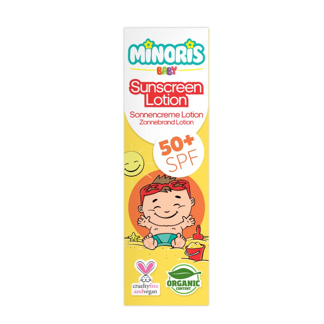 Minoris Baby Güneş Kremi SPF 50+ 150 ml | Hassas Ciltler için Organik, Doğal ve Mineral Güneş Kremi | Hipoalerjenik, Vegan, Suya Dayanıklı, Geniş Spektrumlu, Dermatolojik Olarak Test Edilmiştir