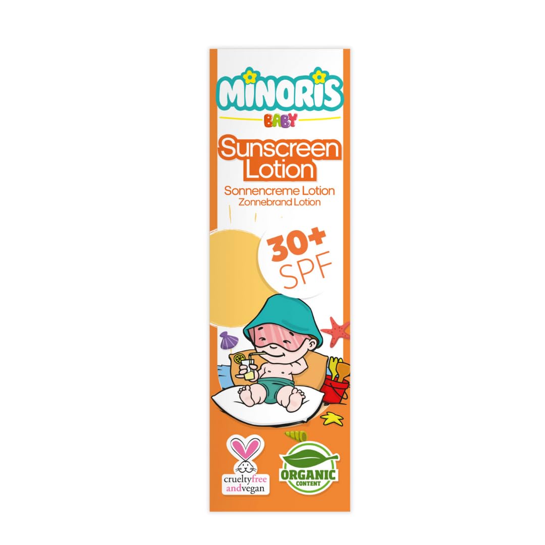 Minoris Baby Güneş Kremi SPF 30+ 150ml | Organik, Doğal ve Mineral Güneş Koruması | Hassas Ciltler İçin | Hipoalerjenik, Vegan, Suya Dayanıklı, Geniş Spektrumlu, Dermatolojik Olarak Test Edilmiş