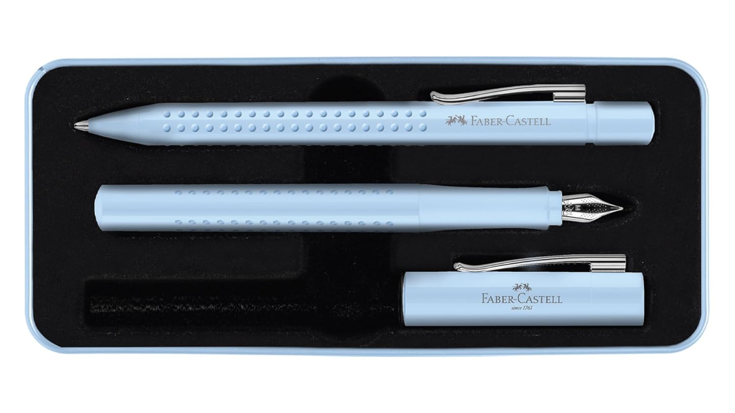 Faber-Castell Grip 2011 Hediye Seti, Gök Mavisi, M Uçlu Dolma Kalem + XB Tükenmez Kalem, Metal Kutuda, Ekstra Yumuşak Yazım