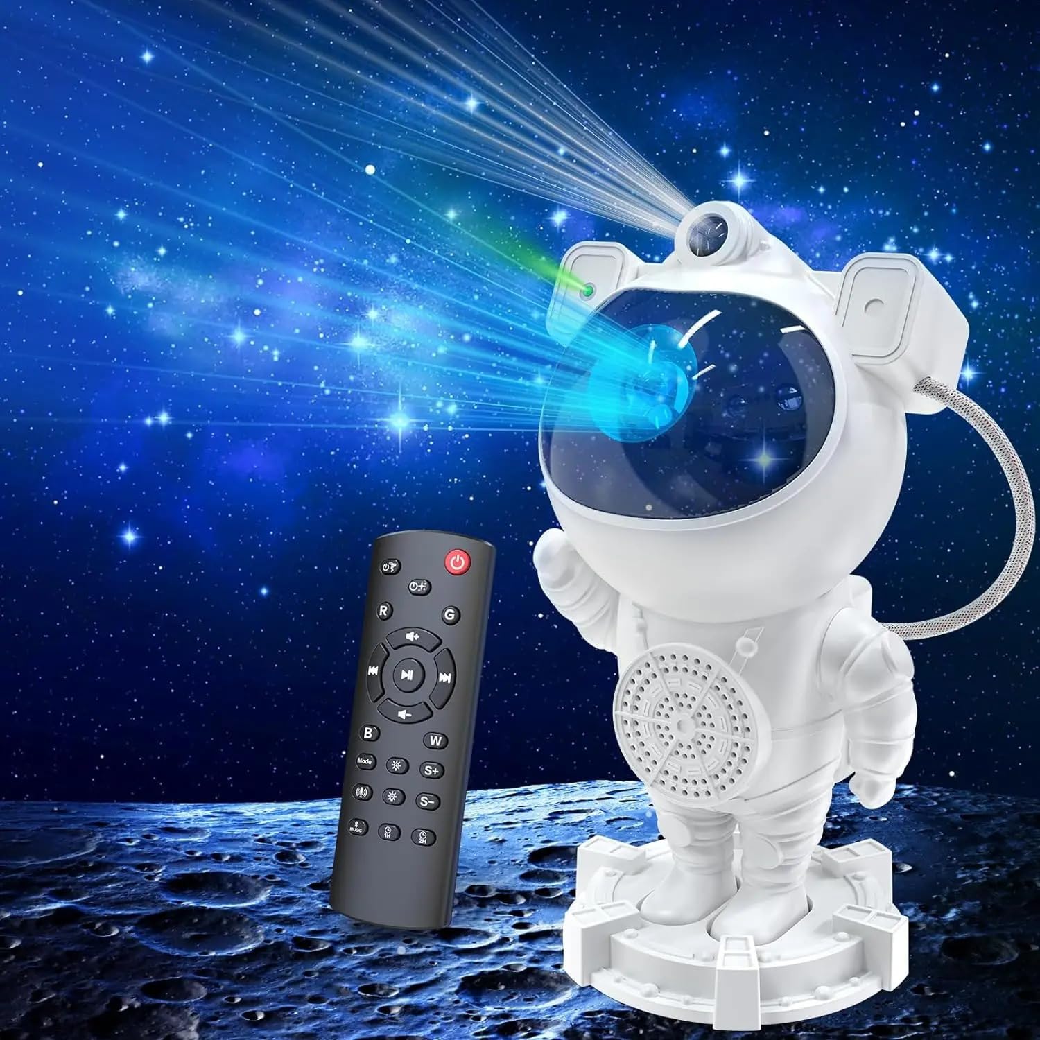 Coverzone Astronot Projektör Bluetooth Bağlantılı ve Uzaktan Kumandalı Ambians Gece Lambası Uzay Efektli Galaksi ve Yıldız Yansıtma 12cm x 22cm MXS-003 (MXS-003)