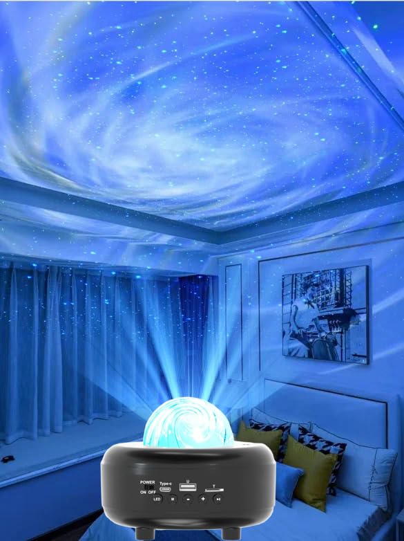 Coverzone Galaksi Gökyüzü ve Yıldızları Yansıtan Gece Lambası Hoparlör Özellikli LED Rgb Işıklı Telefon ile Bluetooth Bağlantı RGB Starry Sky Light Speaker CH-M27 (CH-M27)
