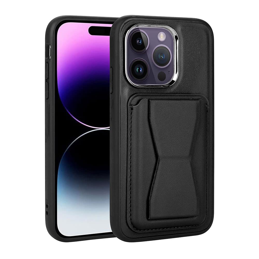 ZORE Apple İle Uyumlu iPhone 14 Pro Max Kılıf Kartlıklı Standlı ​Pu Deri Memo Kapak Siyah