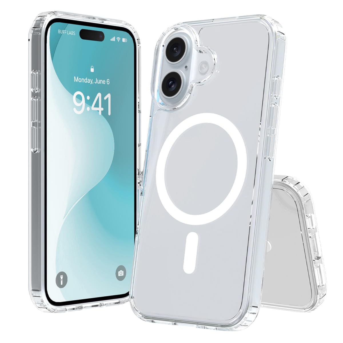 BUFF LABS iPhone 16 Serisi ile Uyumlu Magsafe Destekli Air Hybrid Şeffaf Kılıf, Darbe Emici TPU + PC Şeffaf Kılıf (iPhone 16 Uyumlu)