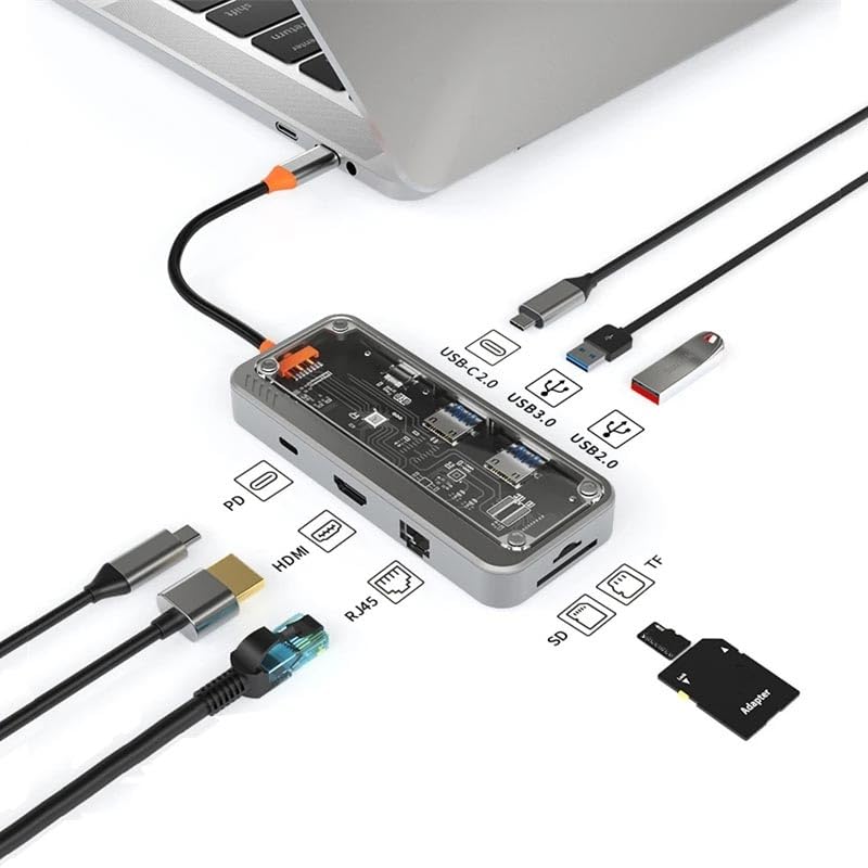 Apera MT55 Mac ile Uyumlu Thunderbolt 3 Type-C USB Adaptör Hub 8in1 4K HDMI RJ45 100Mbps SD Kart Okuyucu 100W PD Telefon Hızlı Şarj Aleti