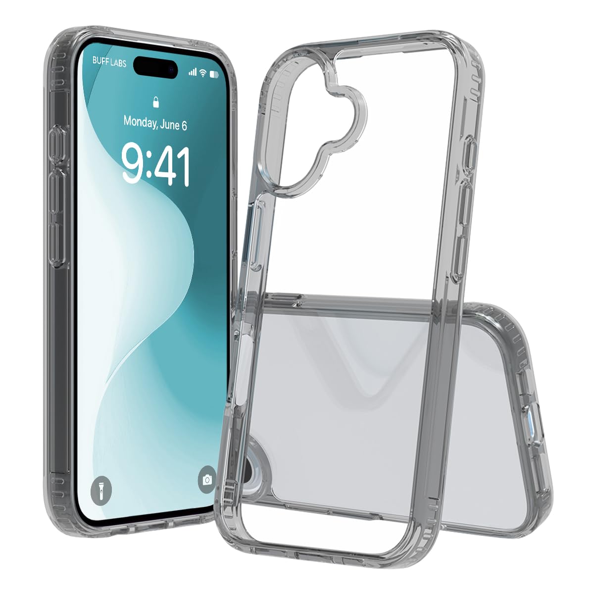 BUFF LABS iPhone 16 ile Uyumlu Air Hybrid Darbe Emici TPU + PC Kılıf (Smoke Black)