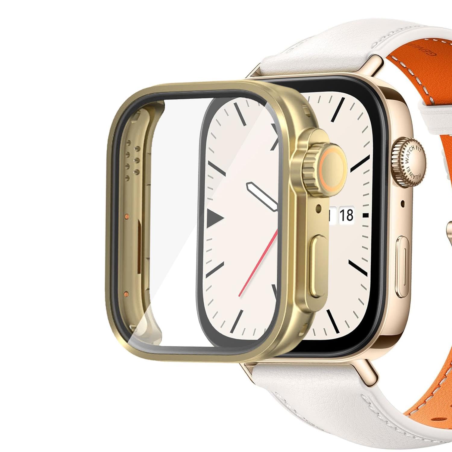 Microsonic Huawei Watch Fit 3 için Kılıf Apple Watch Ultra Dönüştürücü Ekran Koruyucu Kasa Gold [Watch Fit 3 ile Uyumlu Kılıf - Gold]