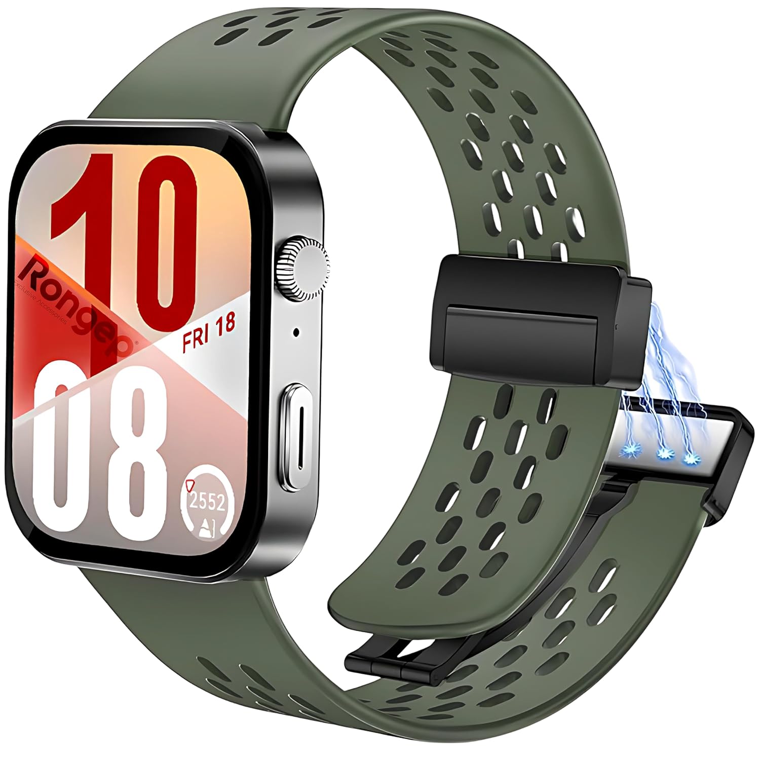 Rongep Huawei Watch Fit 4/4 Pro/Fit 3 ile Uyumlu Active Air Loop Kordon Manyetik Kilit Mekanizmalı Nefes Alabilirlik Sağlayan Delikli Doku Deformasyona Karşı Dayanıklı Yedek Fit 4 Kayışı (Yeşil)