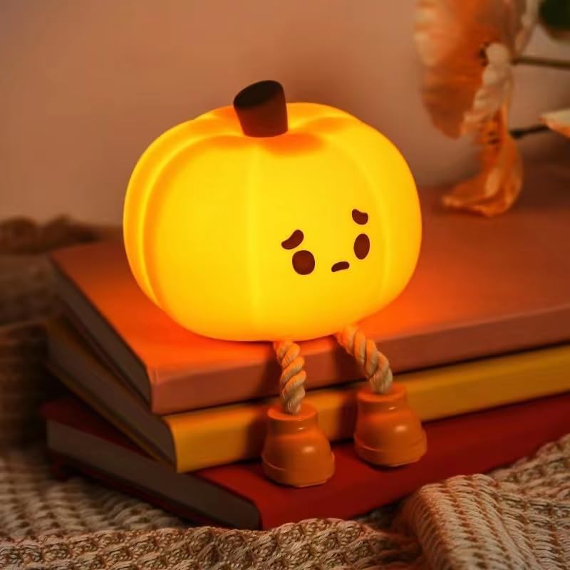 Coverzone Yumuşak Silikon Pumpkin Mini Gece Lambası Dekoratif Işık Derecesi Ayarlanabilir Yatak Odası Lambası Bal Kabağı Kitap Okuma Lambası Çocuk Odası 8cm x 9cm K-1165