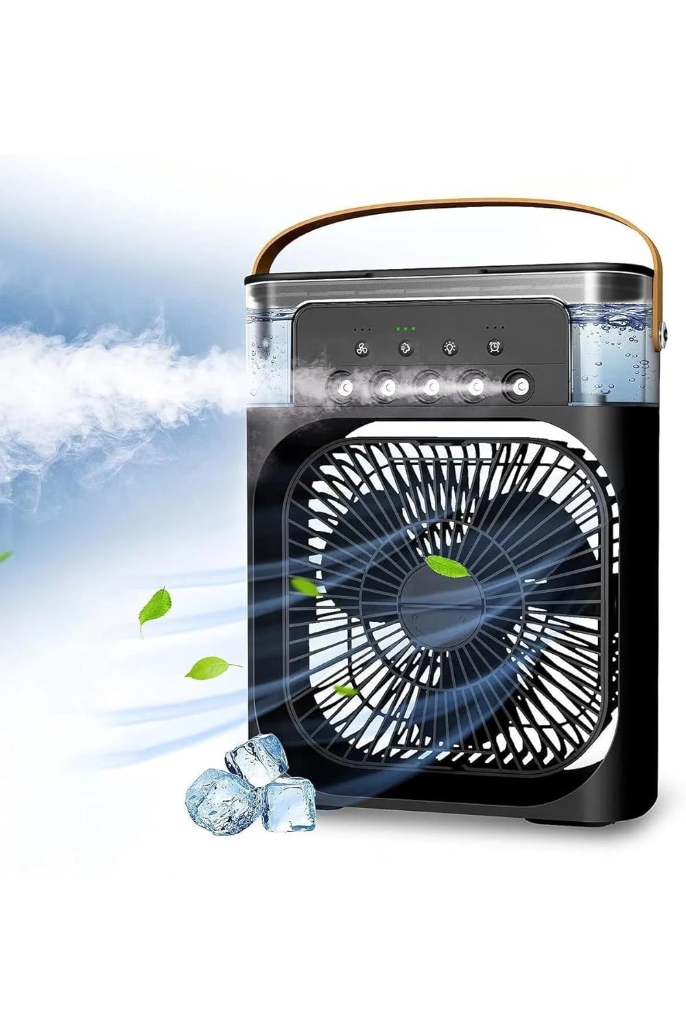 Taşınabilir Işıklı 5 Spreyli Vantilatör Buzlu Buharlı Vantilatör Mini Fan Nemlendirici siyah