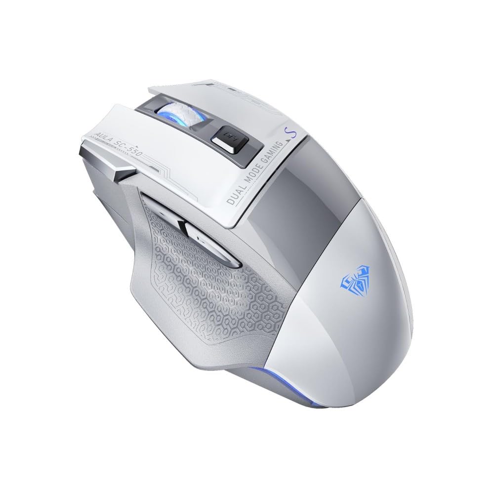 Aula SC550 Çift Modlu 4800DPI 7 Tuşlu Makrolu 2.4GHz Kablosuz ve Kablolu Şarj Edilebilir Optik RGB Oyuncu Gaming Mouse Beyaz
