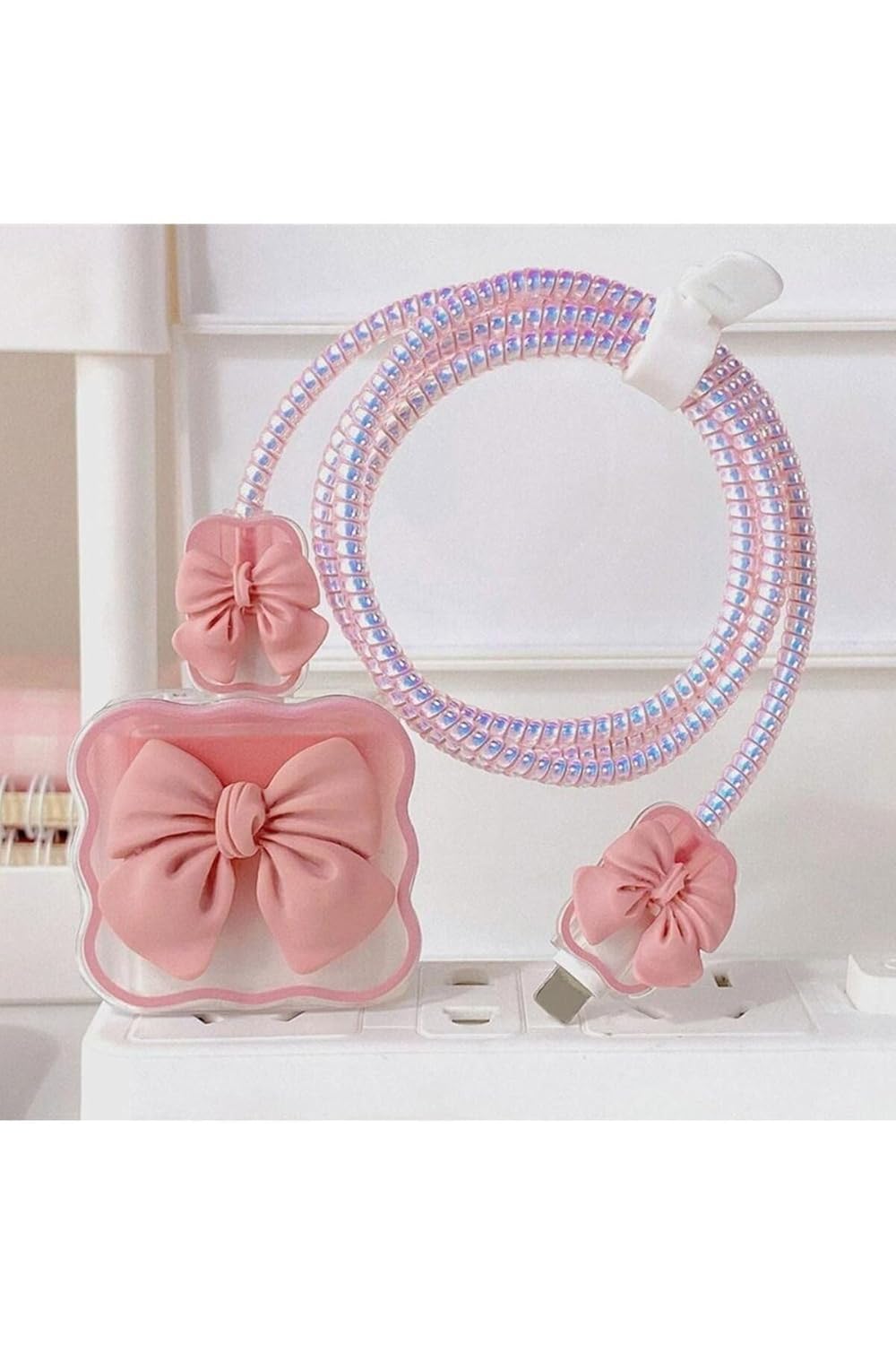 PSR aksesuar pembe Kurdele Şarj Aleti Kılıfı, Şarj Kablosu Örme Aparatı, Toparlayıcı Iphone 18w/20w ile uyumlu