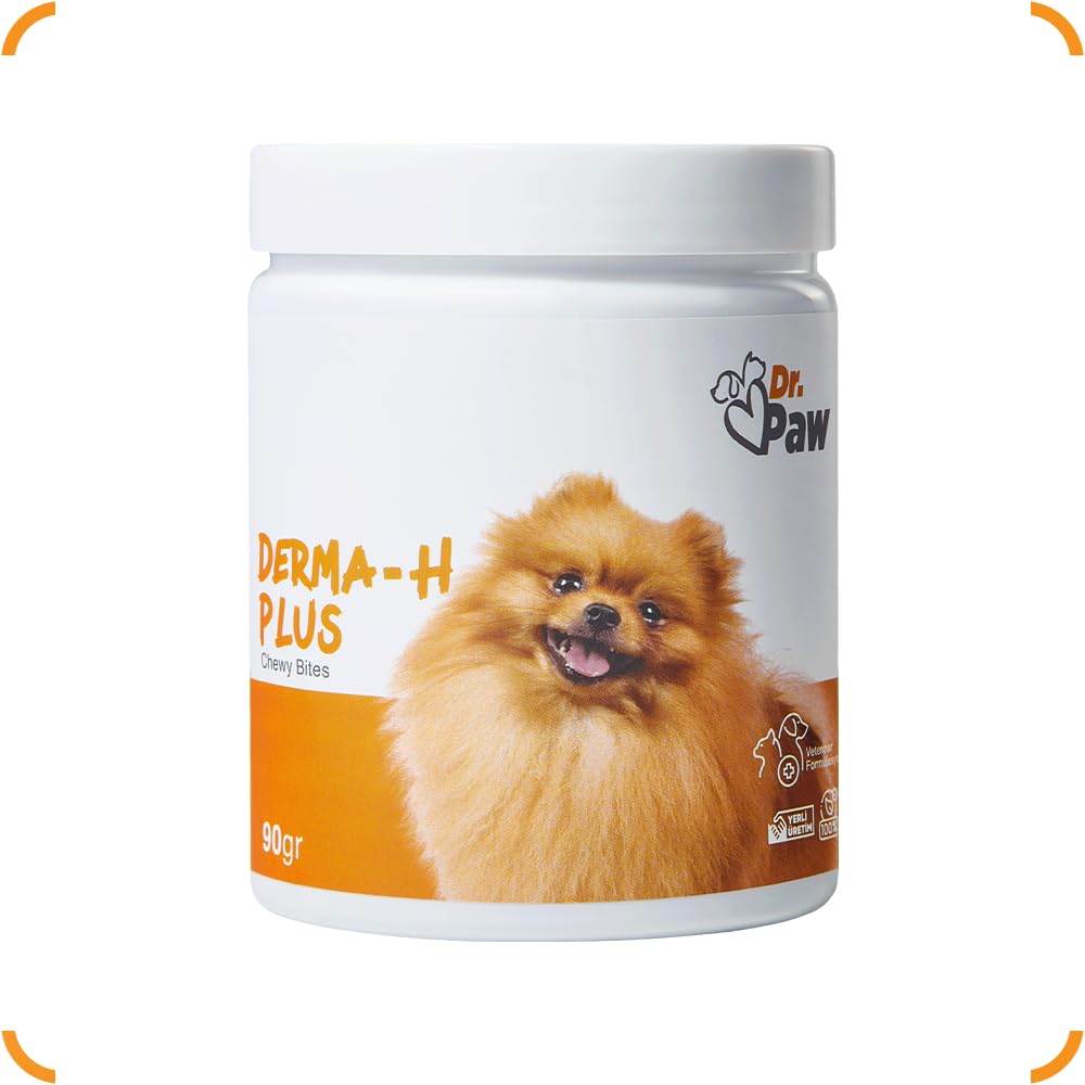 Dr. Paw - Derma H Plus Küçük Irk Köpekler için Glütensiz ve Şekersiz Tüy ve Cilt Sağlığı Destekleyici Çiğnenebilir Tablet (60 Adet, 90 Gr)