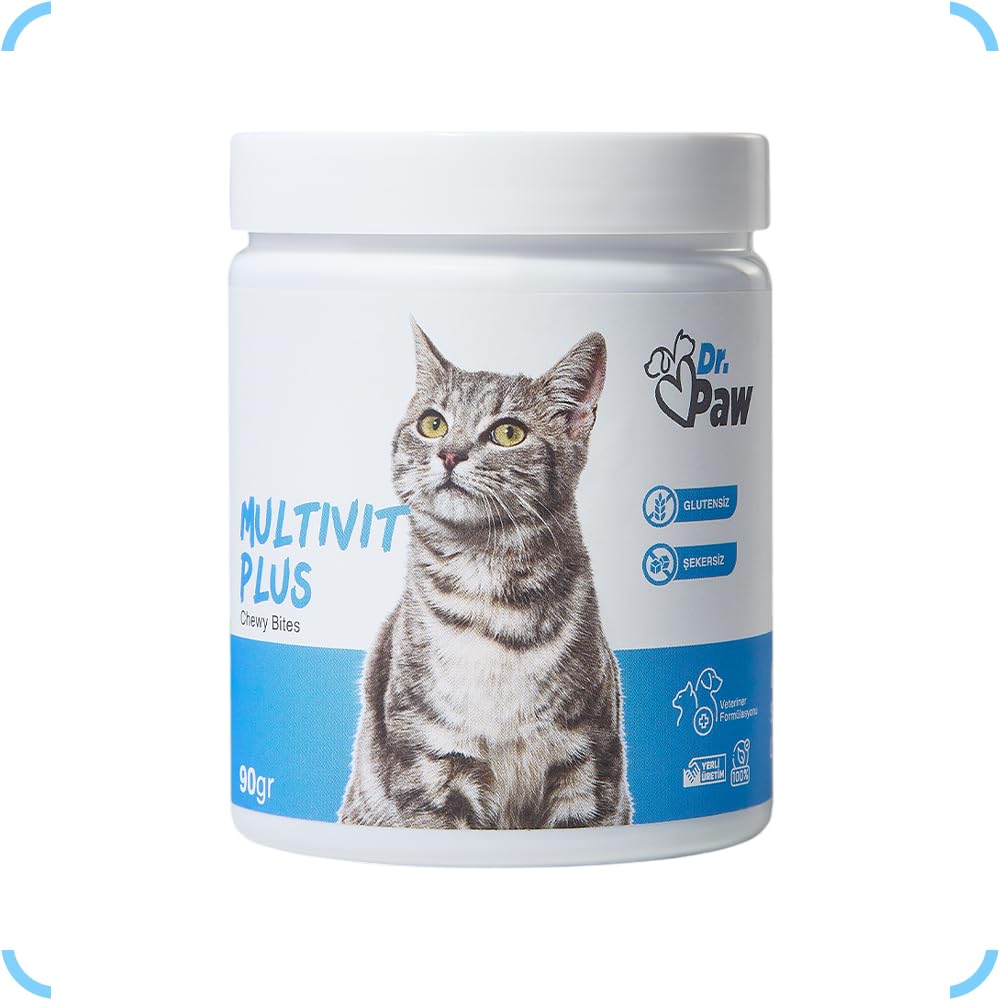 Dr. Paw Multivitamin Kediler için Glütensiz ve Şekersiz Vitamin ve Mineral Destekleyici Çiğnenebilir Tablet (60 adet, 90 gr)