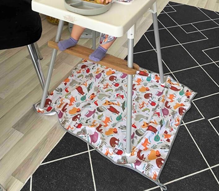 yorni Zoo Sıvı Geçirmez Mama Sandalyesi Altı Için Yer Örtüsü, Masa Örtüsü, Makinada Yıkanabilir (145x210 cm)