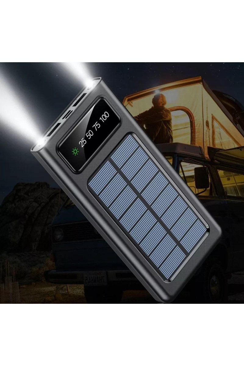 JUNGLEE (1474) 10000 Mah Güneş Enerjili Powerbank Ios Android Uyum Lcd Ekranlı 4 Kablo Type C Mikro Usb Lightning ile uyumlu