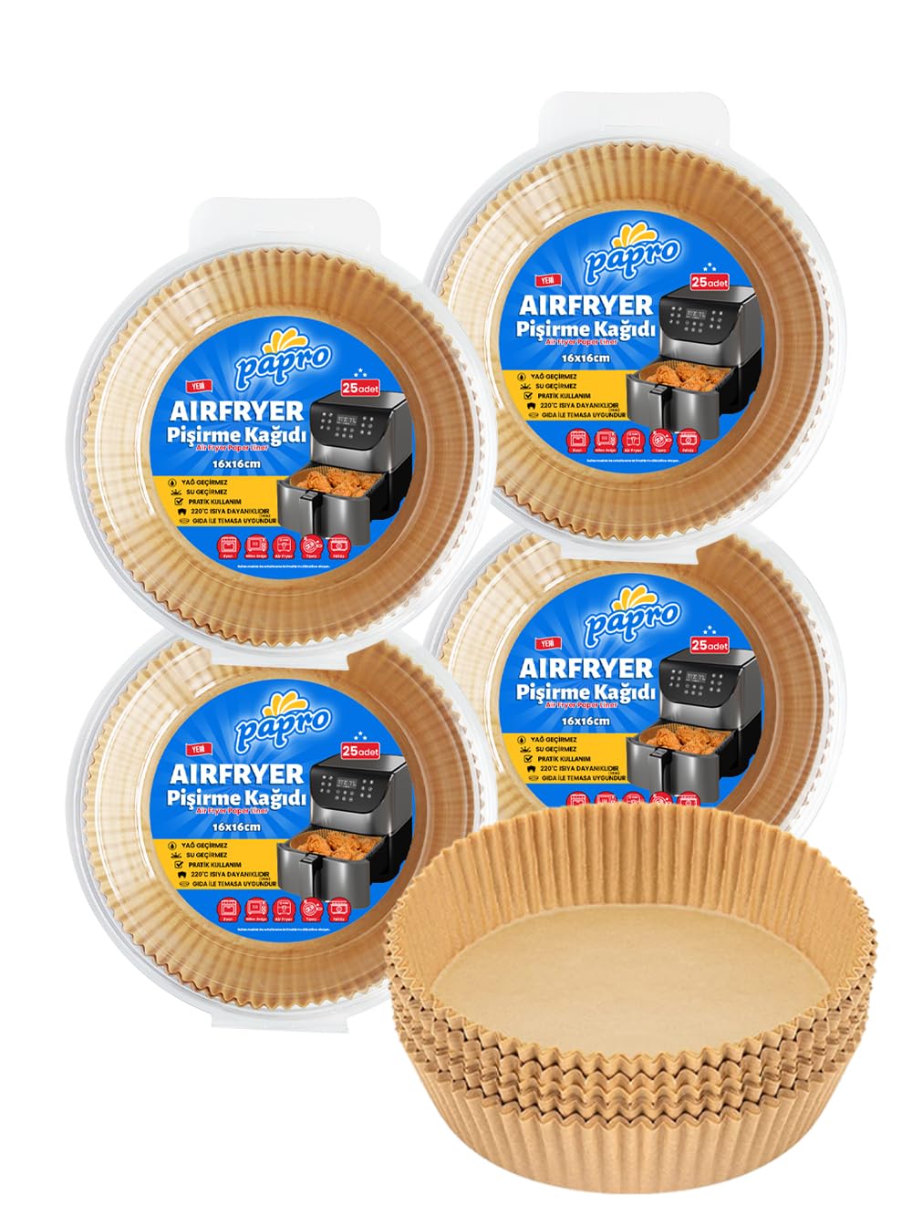 papro Airfryer Pişirme Kağıdı,Fritöz Yağlı Kağıdı 25'li X4 Adet Avantajlı Paket - Toplam 100 Adet